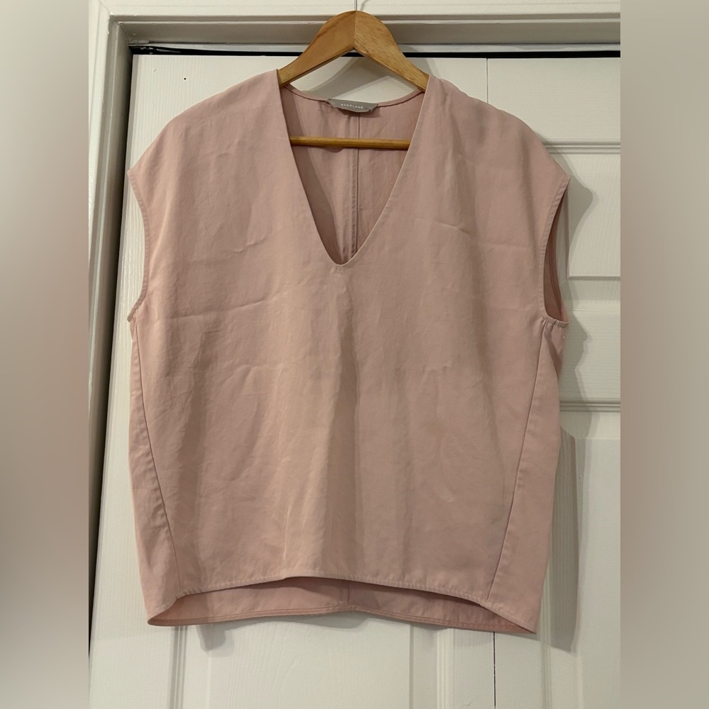 Everlane 100% Triacetate Blush Pink V Neck Blouse 2